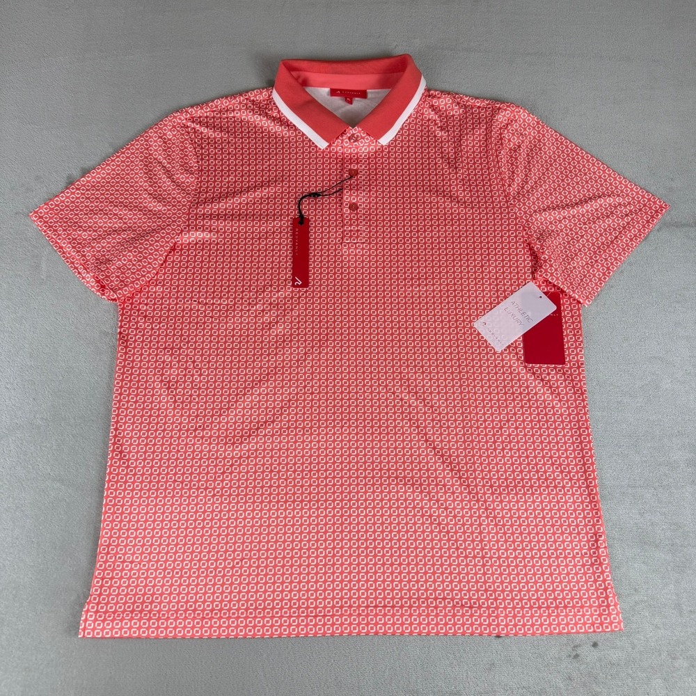 Redvanly Devine Polo Shirt Mens XL Coral Geometric Performance Golf $110 New NWT